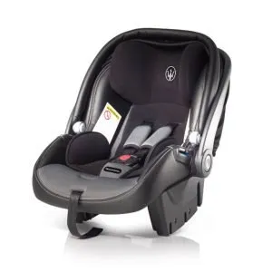 Premium black and grey Maserati infant car seat for 1-year-old babies, available for luxury airport transfers.